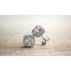 Gorgeous 3.4 Ct. Sim Diamond Square Halo Stud Earrings
